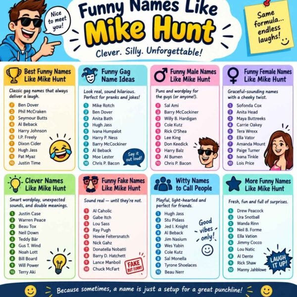 180+ Funny Names Like Mike Hunt – Complete Gag Names List