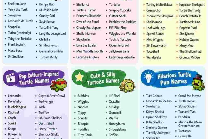 An infographic image for funny turtule names